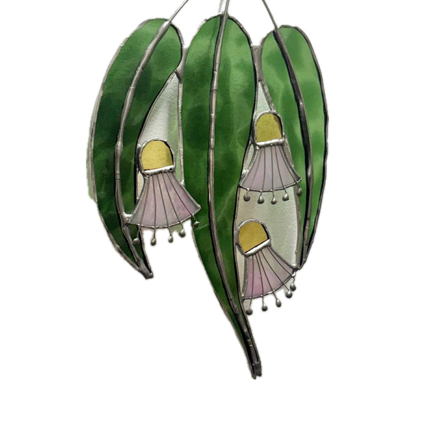 SWAN GLASS -EUCALYPTUS FLOWERS PINKS - STAINED GLASS ORNAMENT