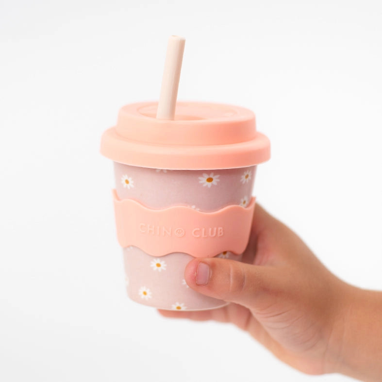 CHINO CLUB- Kids 4oz Reusable Babychino Cup- Pink Daisy