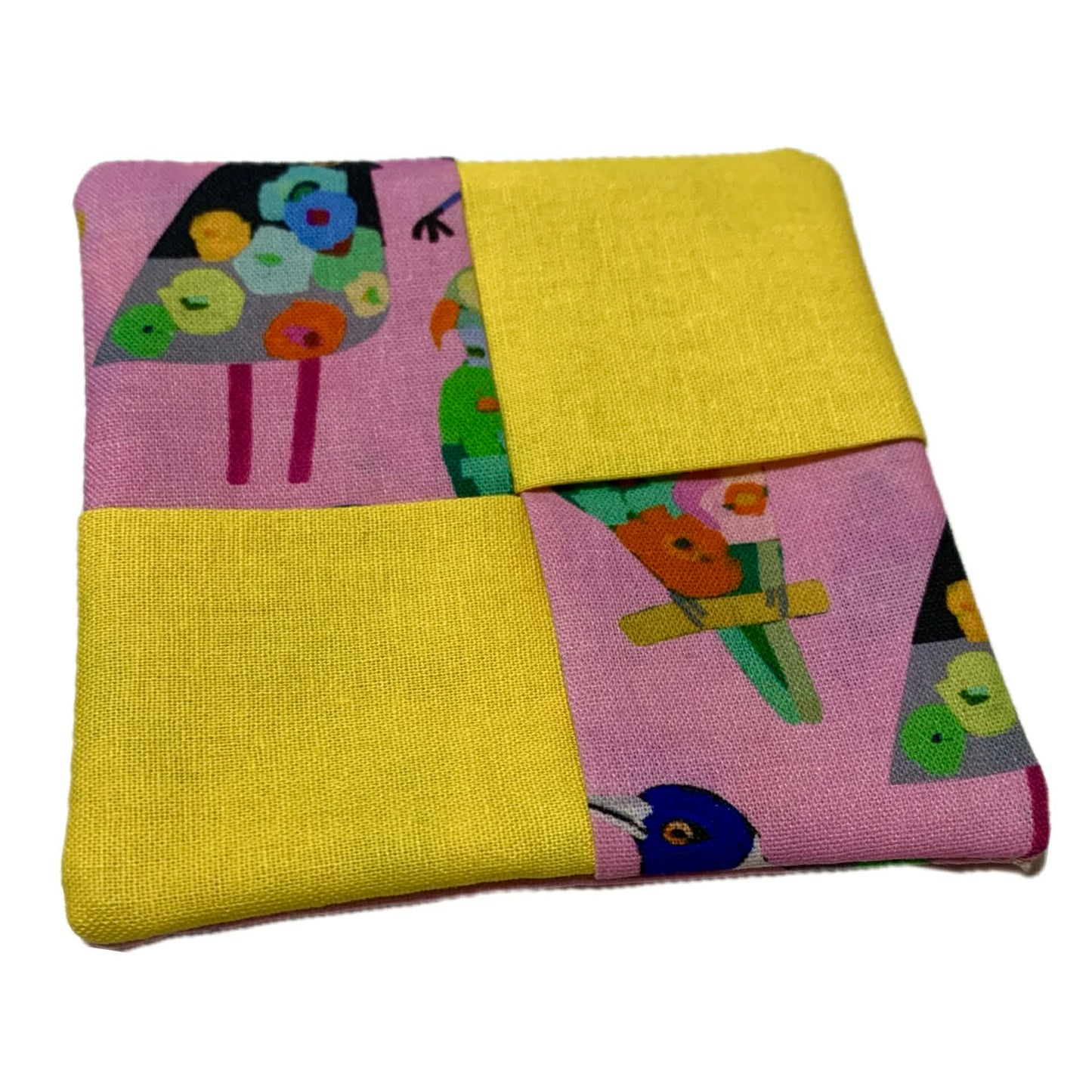 MUMMA WHOOPEE- SINGLE WINE GLASS SLIPPER/COASTERS- Flower Birds & Yellow