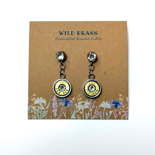 WILD BRASS- Swarovski Stud Dangle - Clear Swarovski Crystal