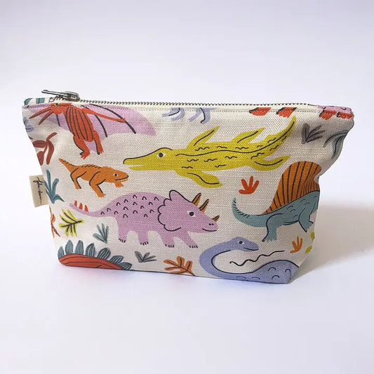 FABRIC DRAWER- Handmade Make-Up, Travel, Clutch Zip Purse - Dinosaurs