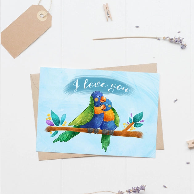 Stray Leaves- "I Love You" Rainbow Lorikeet Card