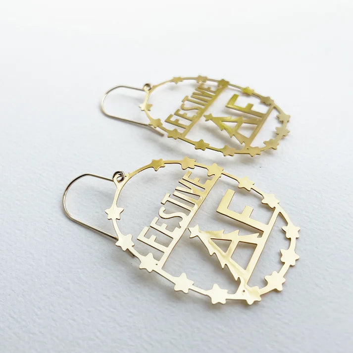 DENZ & CO- Festive AF Earring in Gold - CHRISTMAS DANGLE EARRINGS