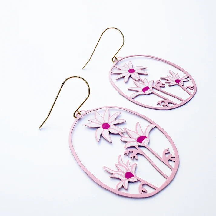 DENZ & CO- Midi Flannel Flower earrings in Pinks/White - DANGLE EARRINGS