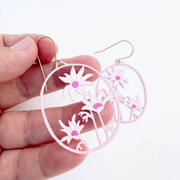 DENZ & CO- Midi Flannel Flower earrings in Pinks/White - DANGLE EARRINGS