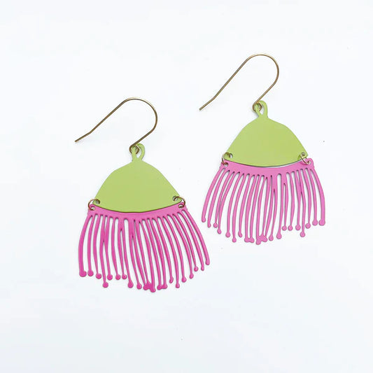 DENZ & CO - Gum Blossom - Pink & Green - painted steel - DANGLE EARRINGS