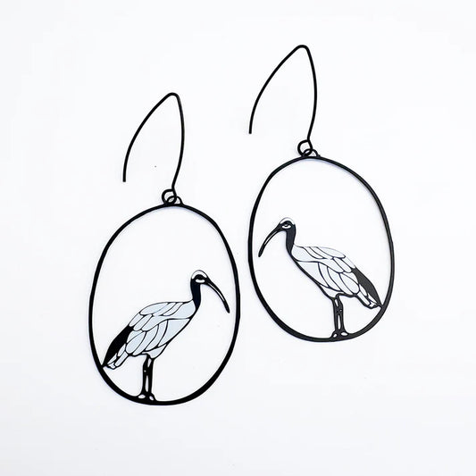DENZ & CO- Sacred Ibis earrings in Black/White - DANGLE EARRINGS
