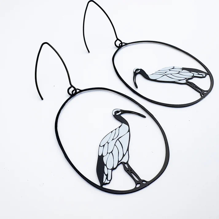 DENZ & CO- Sacred Ibis earrings in Black/White - DANGLE EARRINGS