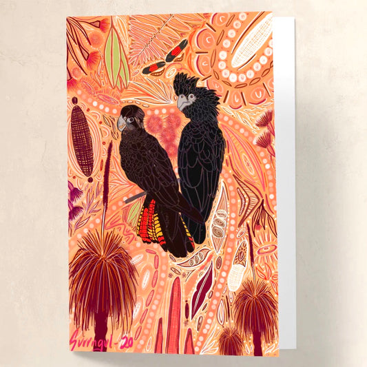 Gurrngul Art - 'Ngurraar' Black Cockatoo Greeting Card
