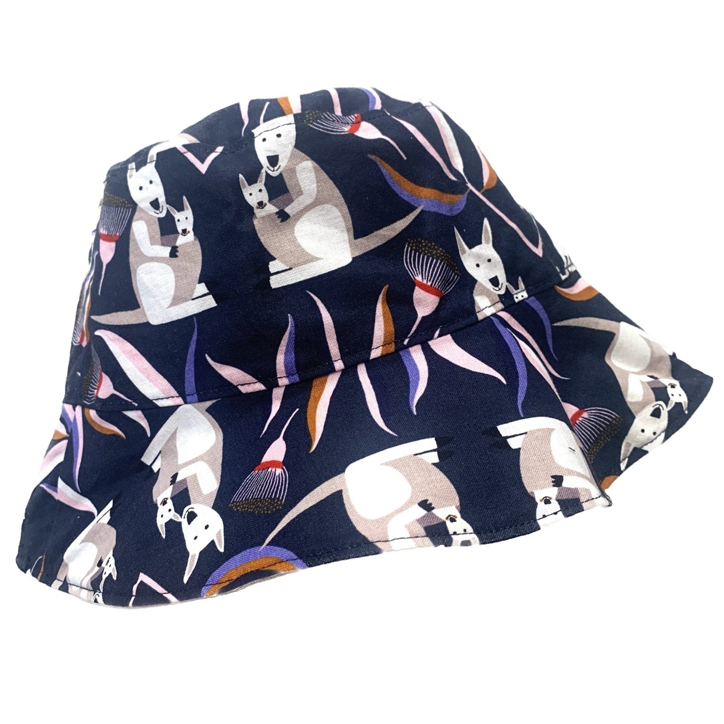 Teacups n Quilts - Navy Kangaroos Fabric Hat - Kids Size Large