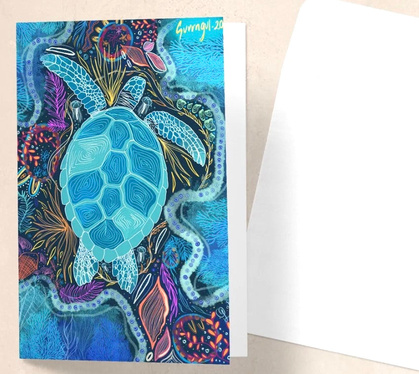Gurrngul Art - 'Ngawiya' Swimming Turtle Greeting Card