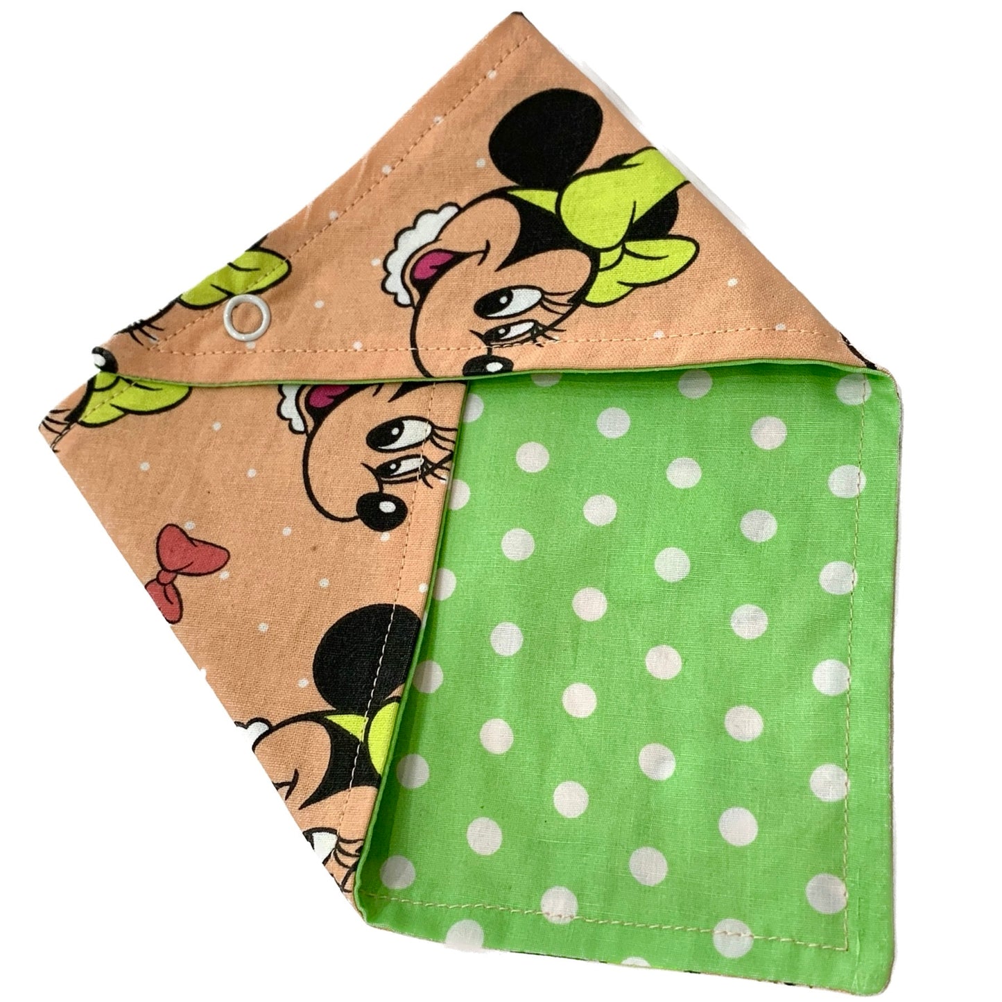 MAKIN' WHOOPEE - Medium Pet Bandana- Peach Minnie Mouse & Green Polka Dots