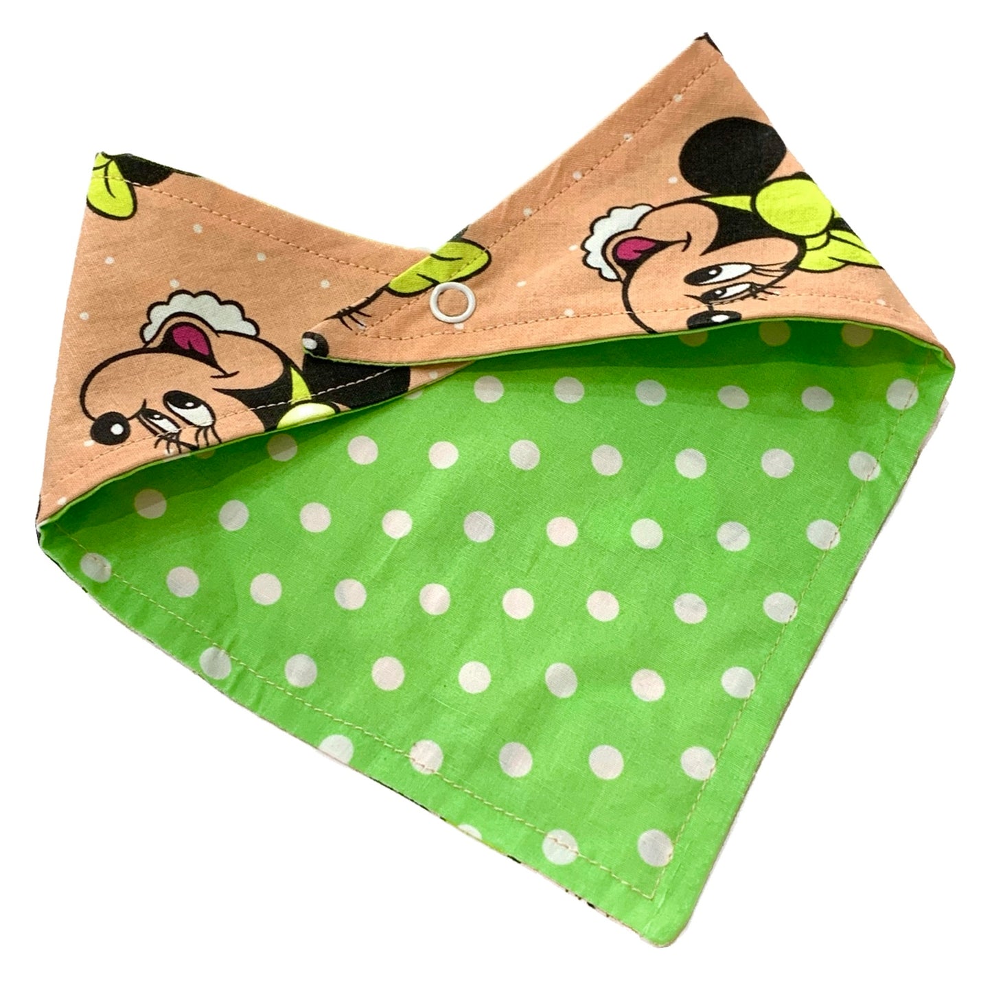 MAKIN' WHOOPEE - Medium Pet Bandana- Peach Minnie Mouse & Green Polka Dots