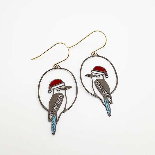 DENZ & CO- Midi Christmas Kookaburra earrings Brown//Blue/Red - DANGLE EARRINGS
