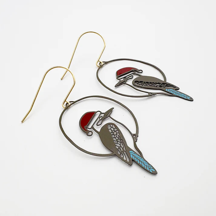DENZ & CO- Midi Christmas Kookaburra earrings Brown//Blue/Red - DANGLE EARRINGS