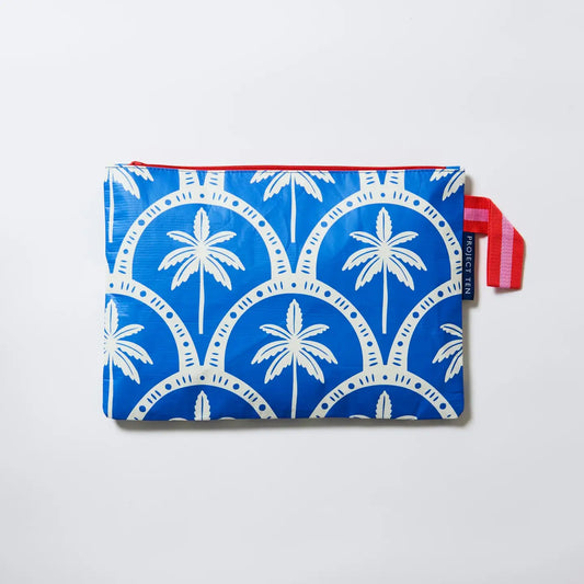 PROJECT TEN - "Blue Palm"- LARGE Zip Pouch