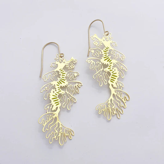 DENZ & CO - Leafy Seadragons in Gold & Pistachio- DANGLE EARRINGS