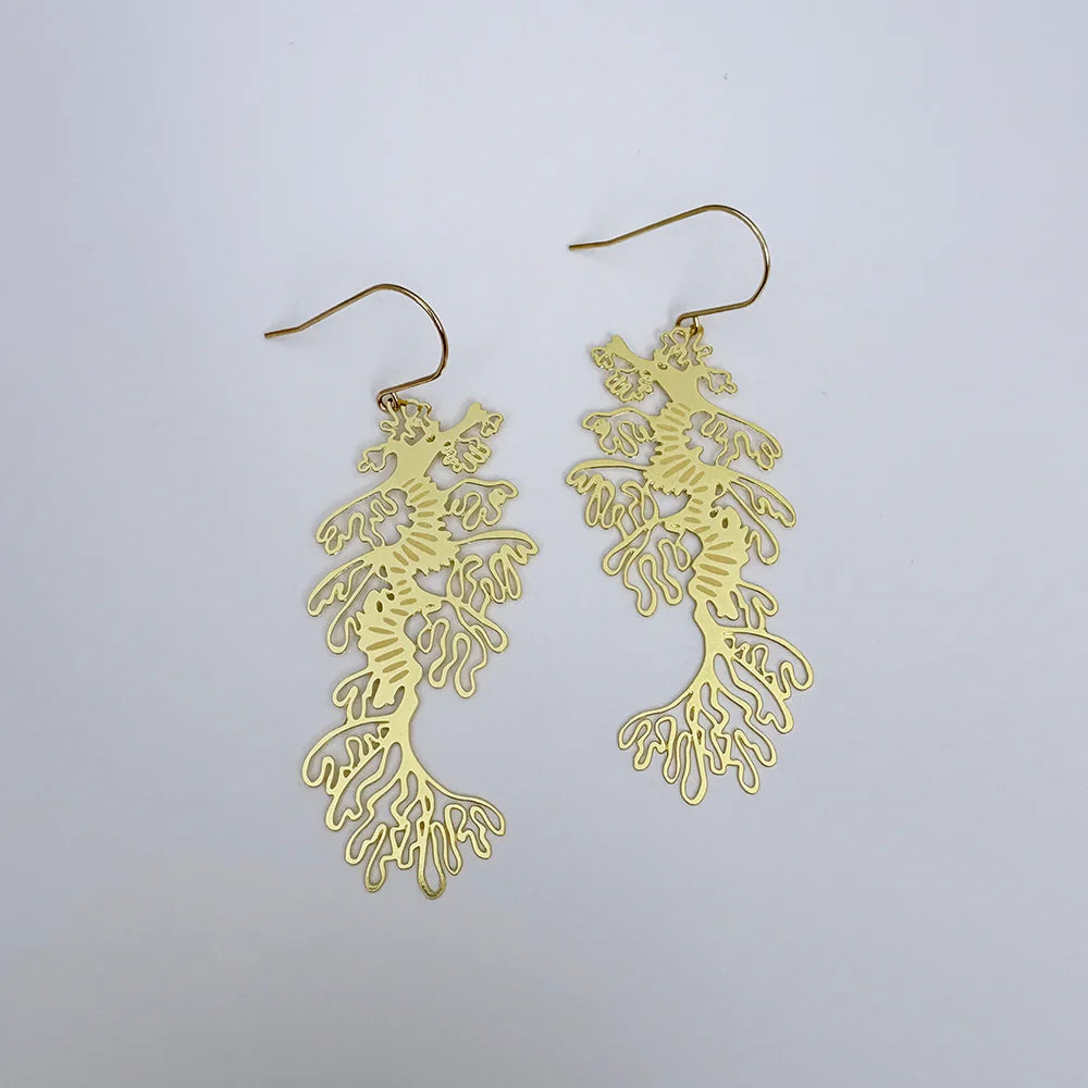 DENZ & CO - Leafy Seadragons in Gold & Butter- DANGLE EARRINGS