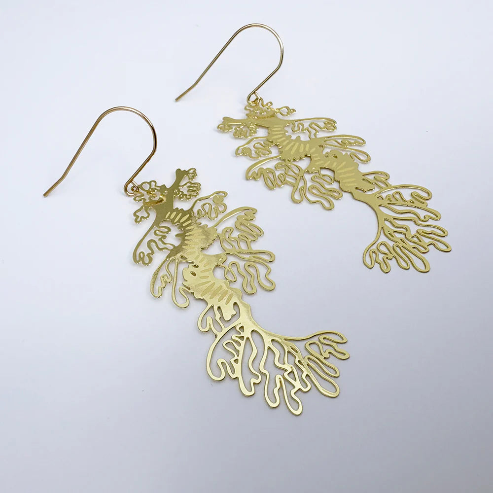 DENZ & CO - Leafy Seadragons in Gold & Butter- DANGLE EARRINGS