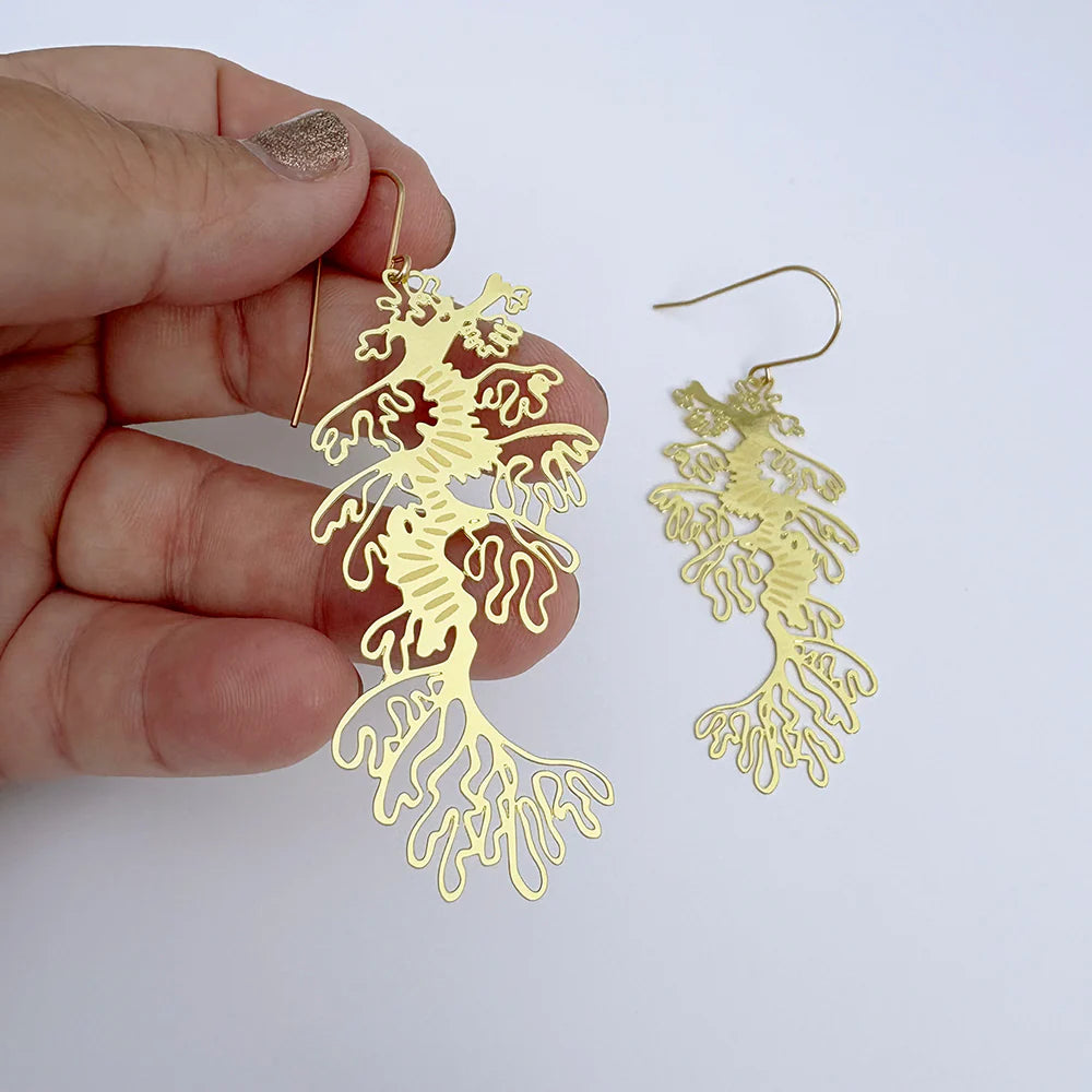 DENZ & CO - Leafy Seadragons in Gold & Butter- DANGLE EARRINGS
