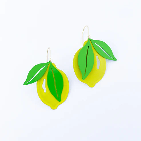 DENZ & CO - Lemons in Yellow & Green - painted steel - DANGLE EARRINGS