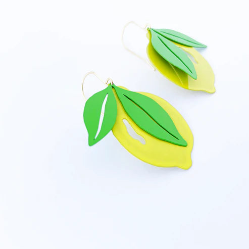 DENZ & CO - Lemons in Yellow & Green - painted steel - DANGLE EARRINGS