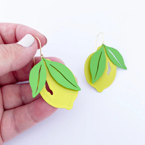 DENZ & CO - Lemons in Yellow & Green - painted steel - DANGLE EARRINGS