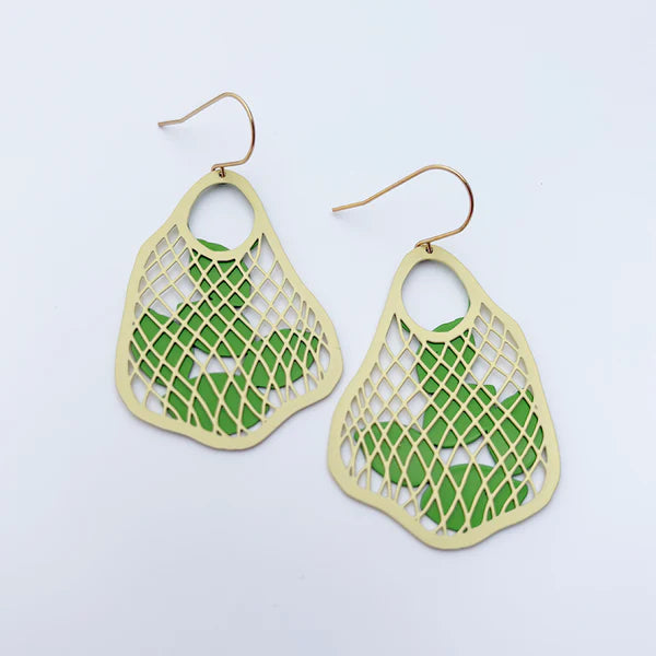 DENZ & CO - String Bag earrings in Custard with Limes - DANGLE EARRINGS