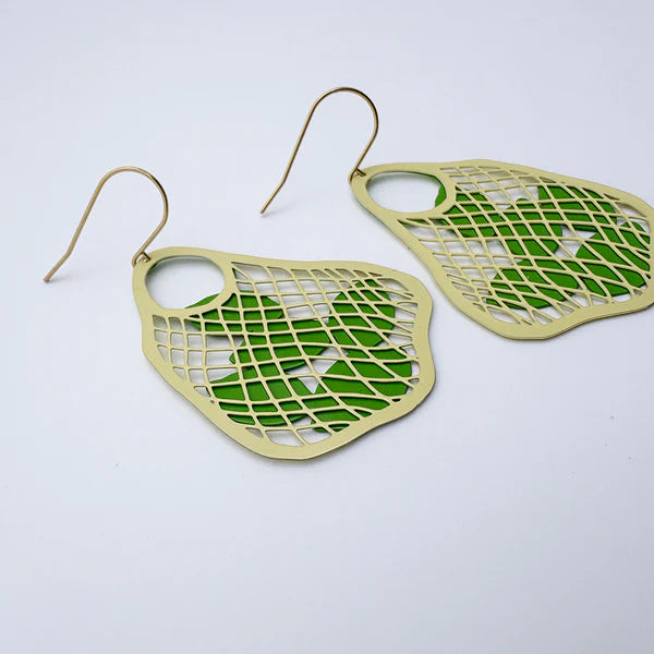 DENZ & CO - String Bag earrings in Custard with Limes - DANGLE EARRINGS