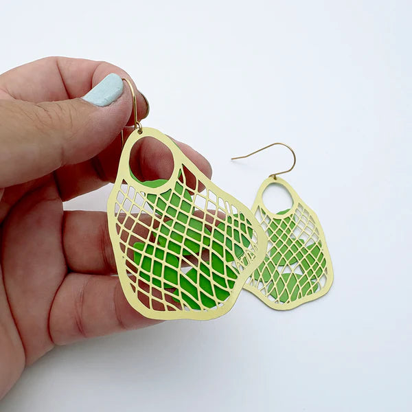 DENZ & CO - String Bag earrings in Custard with Limes - DANGLE EARRINGS