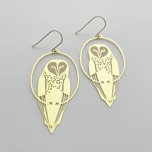 DENZ & CO - Masked Owl in gold- DANGLE EARRINGS
