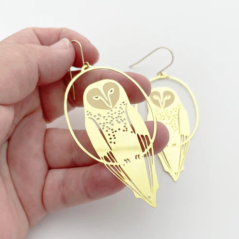 DENZ & CO - Masked Owl in gold- DANGLE EARRINGS