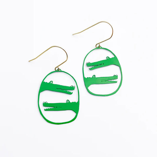 DENZ & CO- Mini Crocs in Green- DANGLE EARRINGS