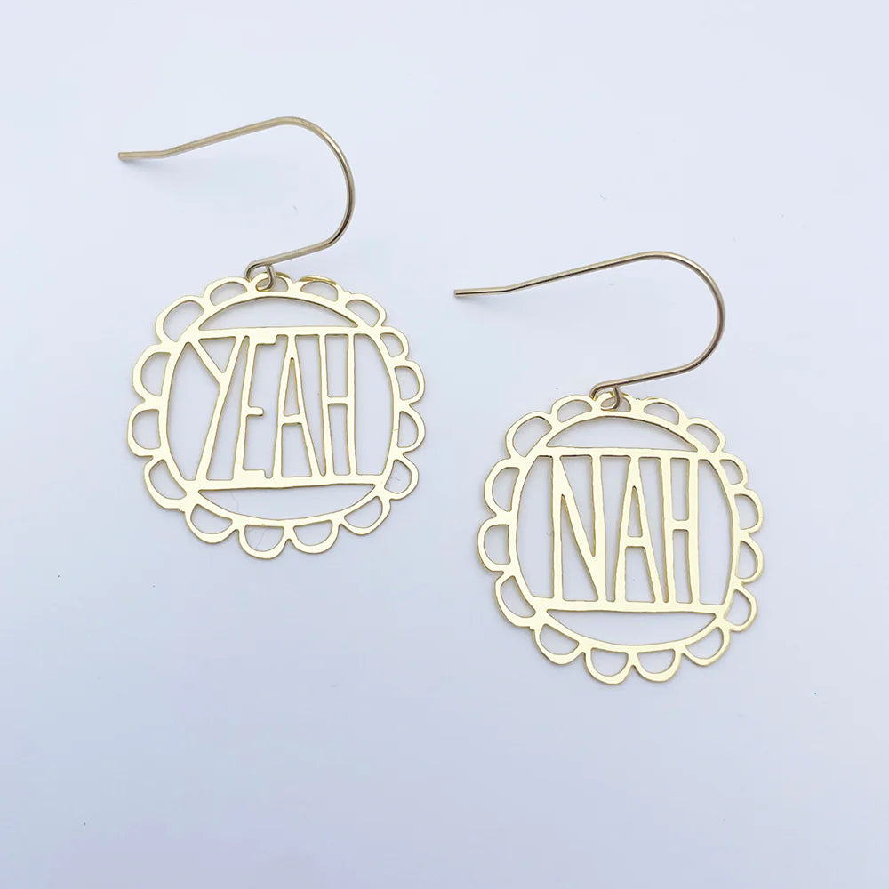 DENZ & CO- Mini "Yeah Nah" IN GOLD- DANGLE EARRINGS