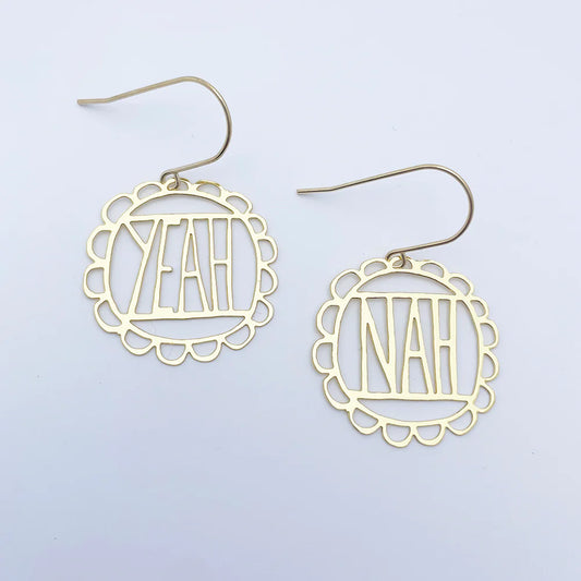 DENZ & CO- Mini "Yeah Nah" IN GOLD- DANGLE EARRINGS