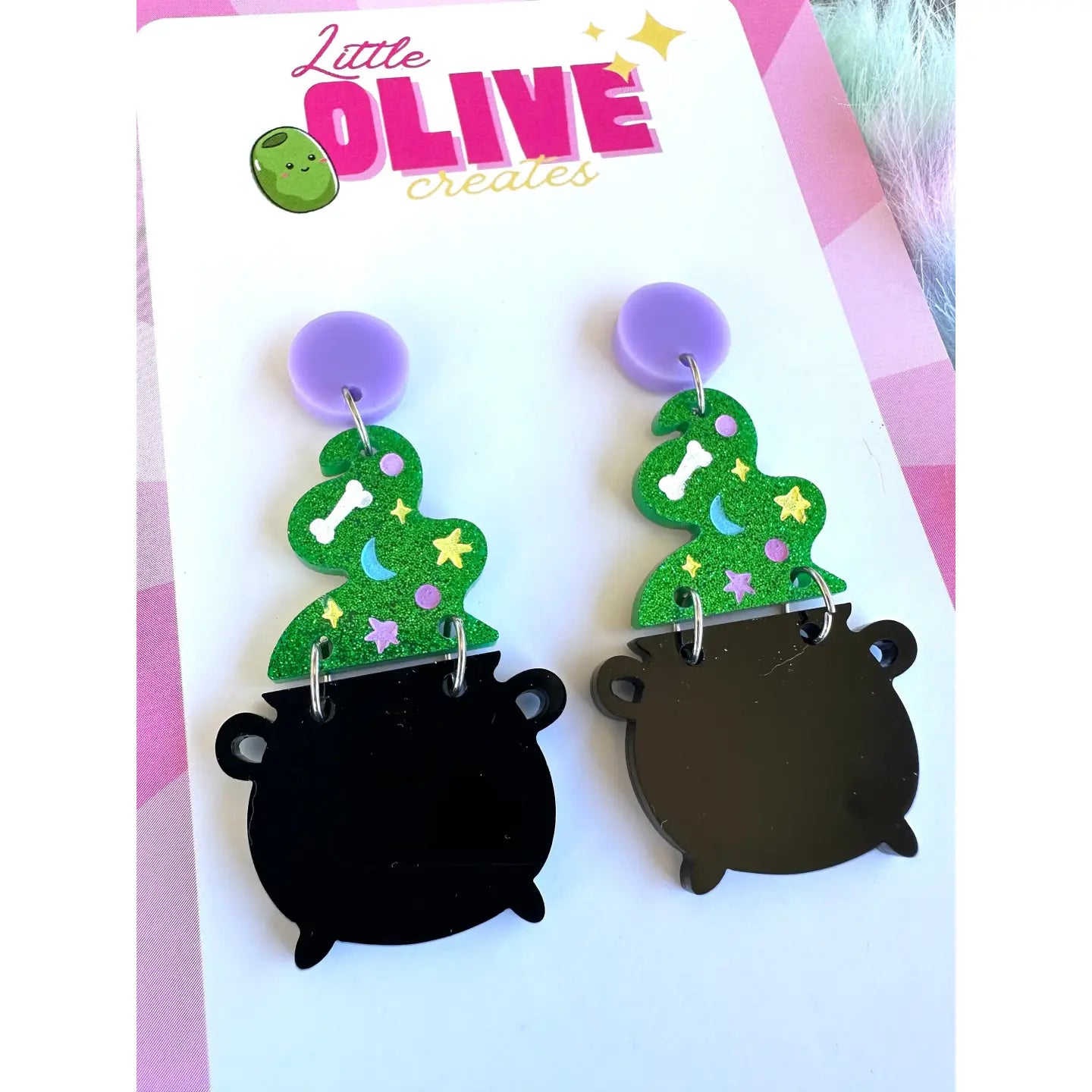 LITTLE OLIVE CREATES - Mystical Witch Cauldron Dangle Earrings