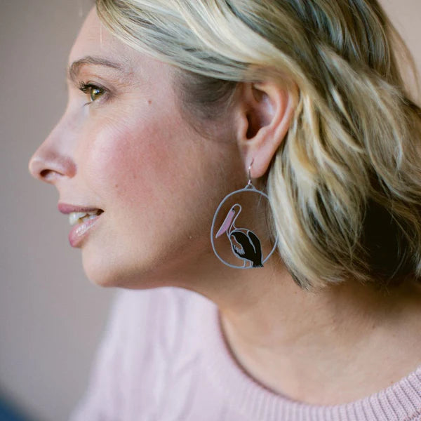 DENZ & CO- Pelican earrings in Grey/Black/Pink - DANGLE EARRINGS