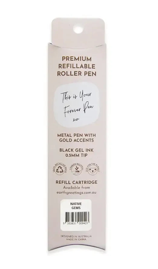 EARTH GREETINGS- Premium Refillable Metal Roller Pen - Native Gems - Claire Ishino