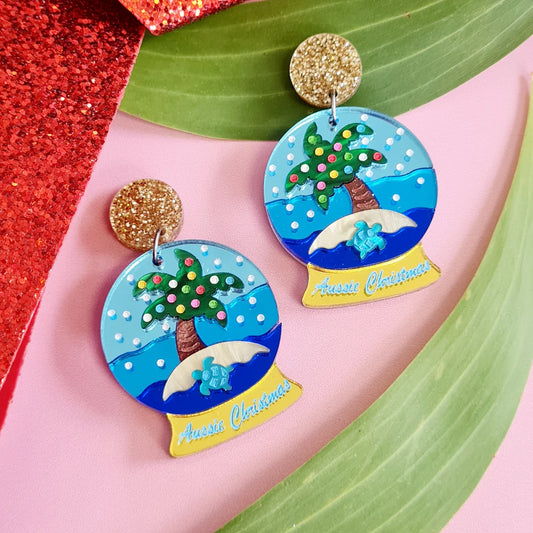 WAHBOO- Christmas Snow Globe Island & Turtle Dangle Earrings