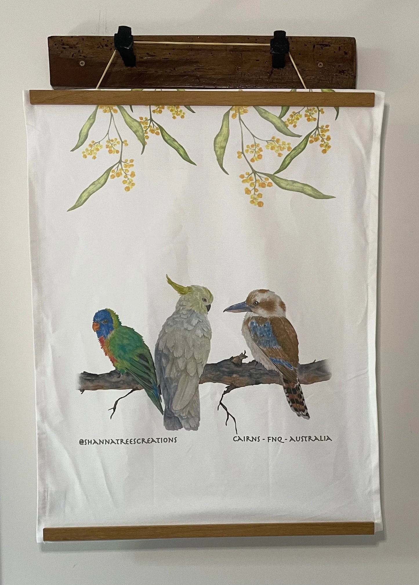 Shanna Trees Creations- "Trio of Birds" Cotton Tea Towel