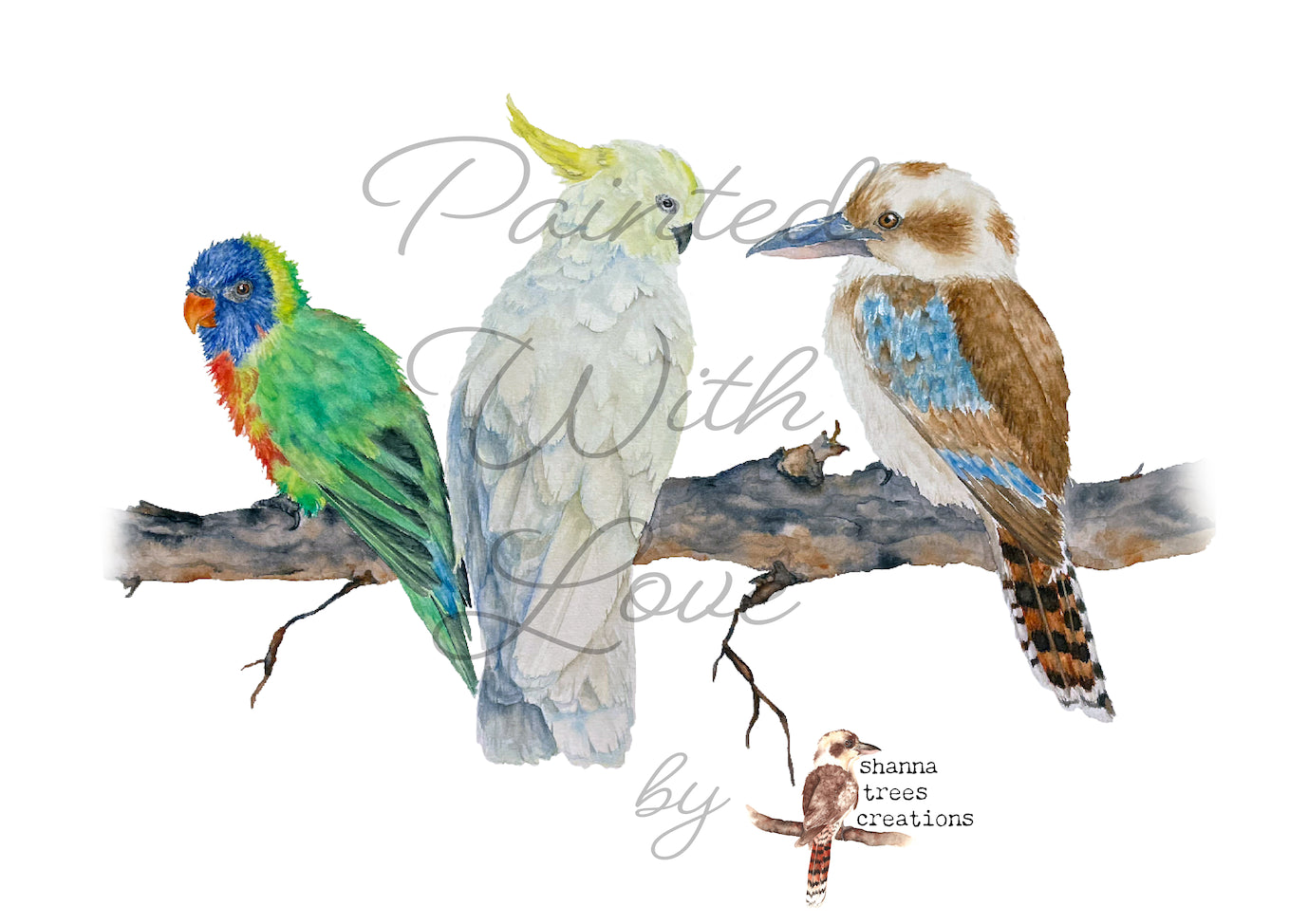 Shanna Trees Creations- "Three Birds" A4 Art Print