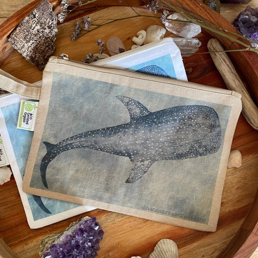 Shanna Trees Creations- "Whale Shark" Organic Cotton Zip Pouches- Natural