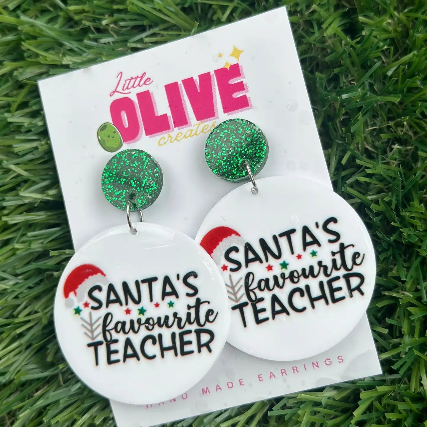 LITTLE OLIVE CREATES - Festive Santa's Favourite Teacher Dangle Earrings