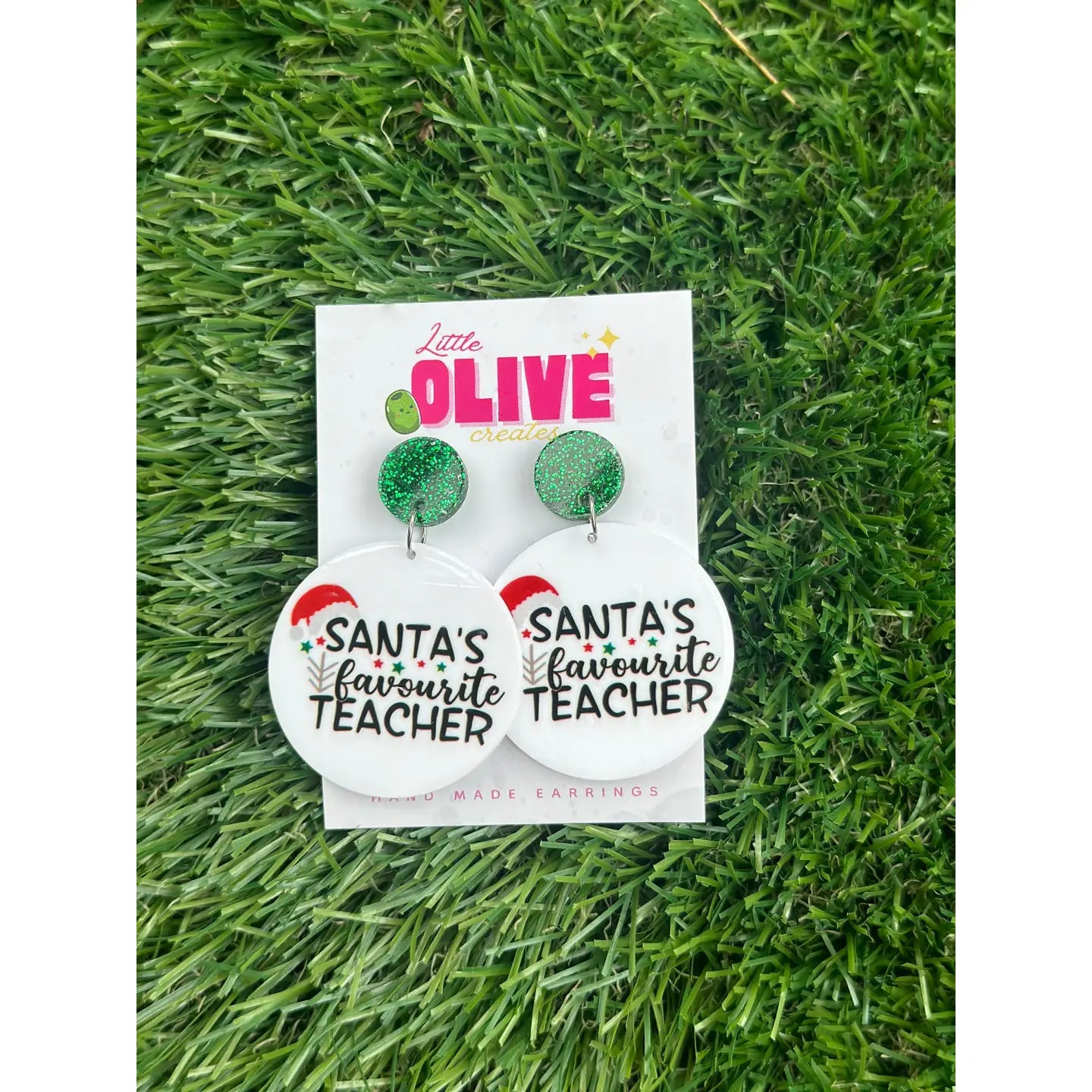 LITTLE OLIVE CREATES - Festive Santa's Favourite Teacher Dangle Earrings