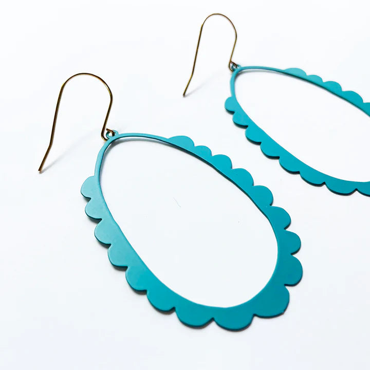 DENZ & CO - Scallop Hoops - Turquoise - painted steel - DANGLE EARRINGS