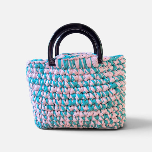 FIBRESCAPE - T-Shirt Yarn Bag With Hard Handles Pink and Teal Medium