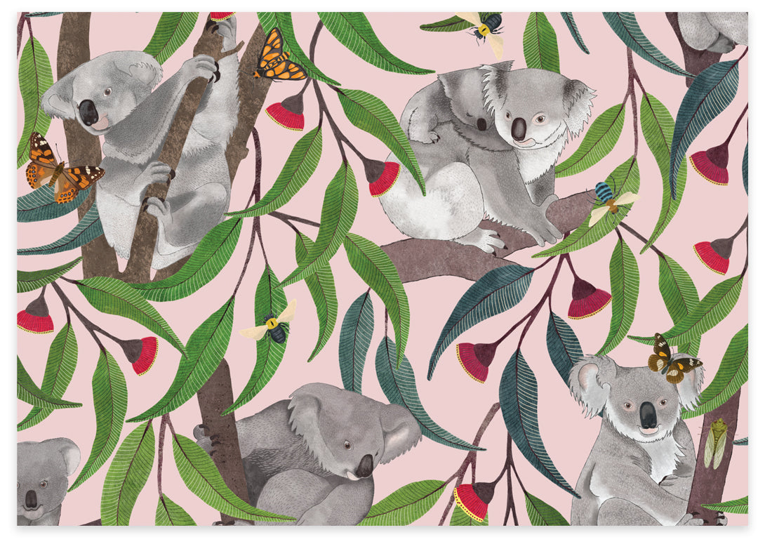 EARTH GREETINGS- Koala Playground- Folded Gift Wrap - Negin Maddock