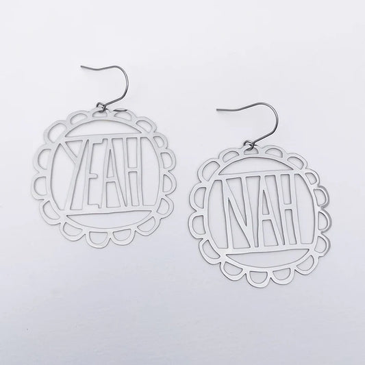 DENZ & CO- YEAH NAH in SILVER - DANGLE EARRINGS