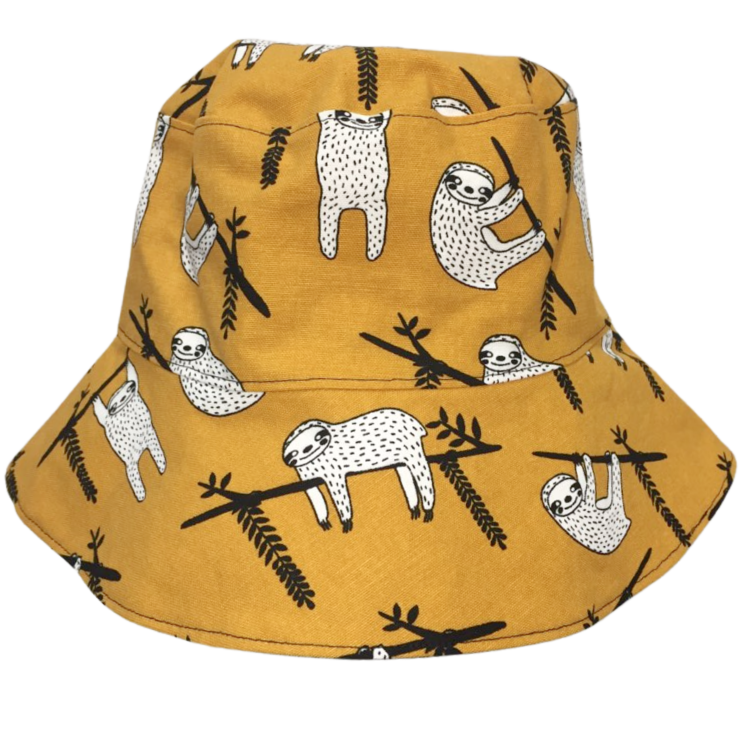 Teacups n Quilts- Mustard Sloths Fabric Hat- Adult Size