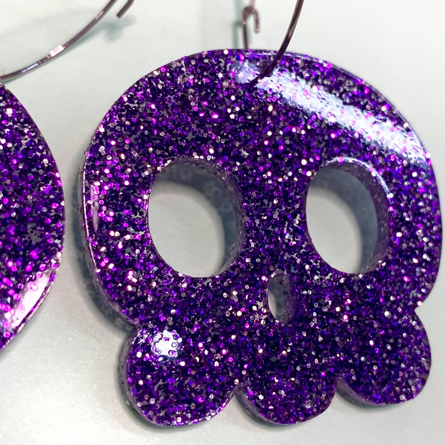 MAKIN' WHOOPEE - "Death's Head" Galactic Purple Glitter Hoop Halloween Earrings